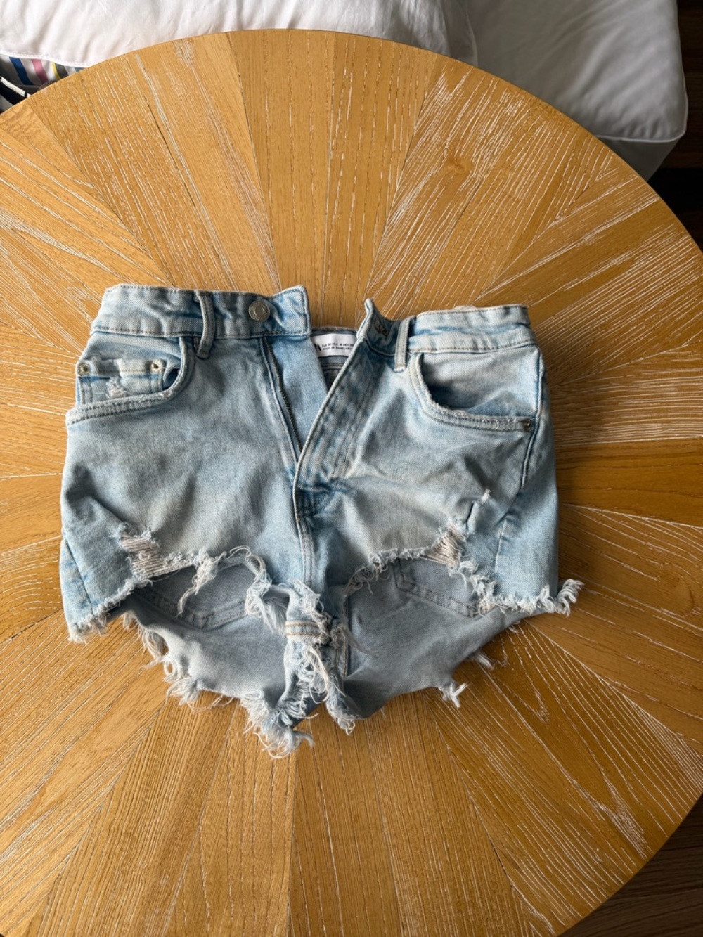 Zara Light Blue Distressed Denim Jean Shorts